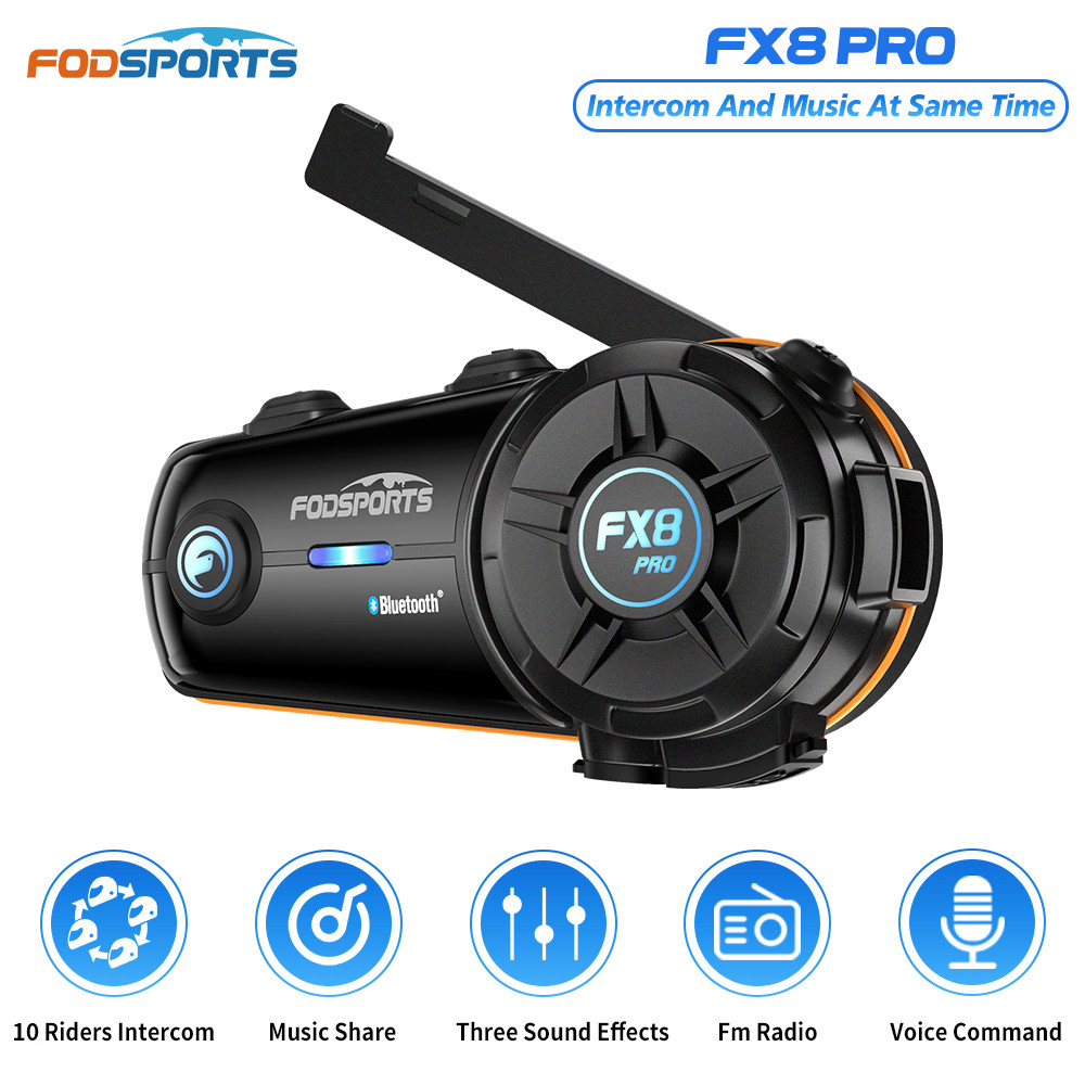 Fodsports FX8 Pro Motorcycle Intercom Bluetooth Helmet Headset,BT Interphone,10 Riders 2000M,Music S