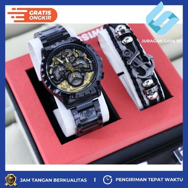 Jam Tangan Pria Fashion Rolex KW 2889 Free Gelang Tanggal Aktif - Bisa Bayar Ditempat - COD - Murah