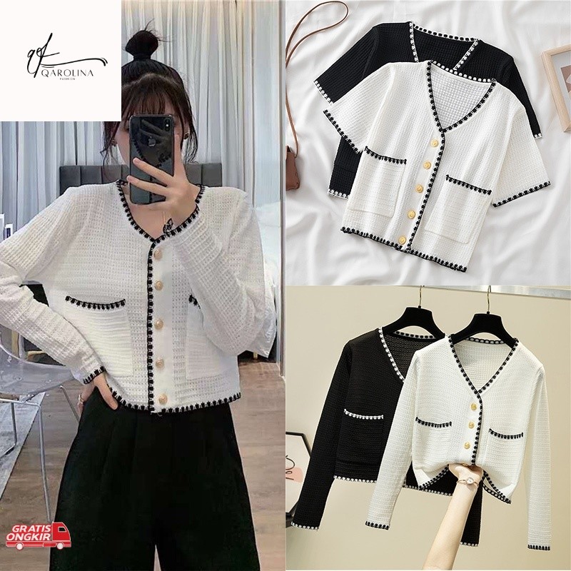 Baju Korea / Korean Style Atasan Rajutan Panjang Lengan Panjang Kardigan Wanita/ Cardigan Crop Korea