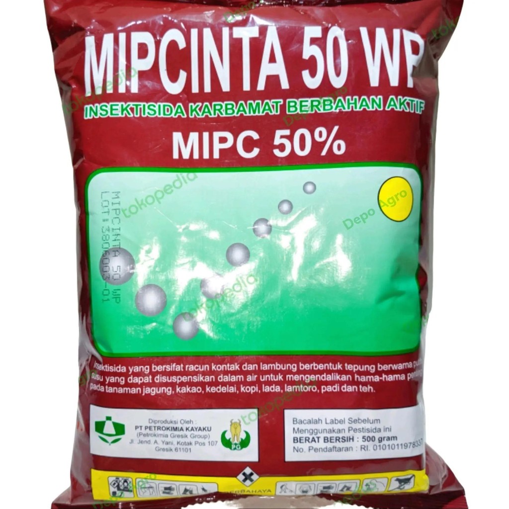 MIPCINTA 50WP 500 Gram Insektisida Karbamat Racun Kontak & Lambung Berbentuk Tepung Putih Susu untuk