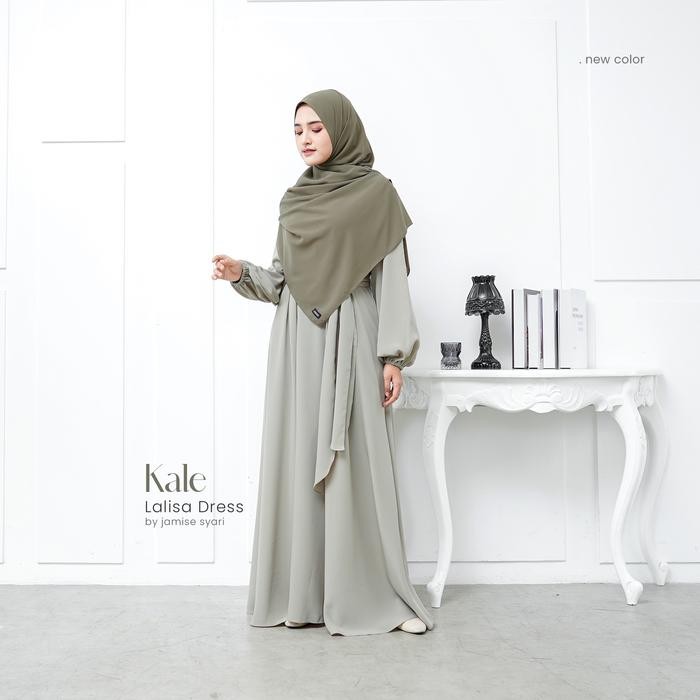 Lalisa Dress New Colour | Gamis Mewah Maxi Casual Wanita Muslimah Lebaran by Jamise Syari - Kale, XS