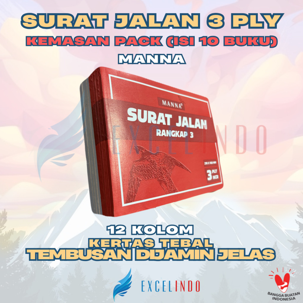 

(1 PACK/ ISI 10 BUKU) Surat Jalan 3 ply NCR ukuran 210mm x 160 mm (TIDUR) TEMBUSAN DIJAMIN JELAS, KERTAS TEBAL merk MANNA 20 LEMBAR