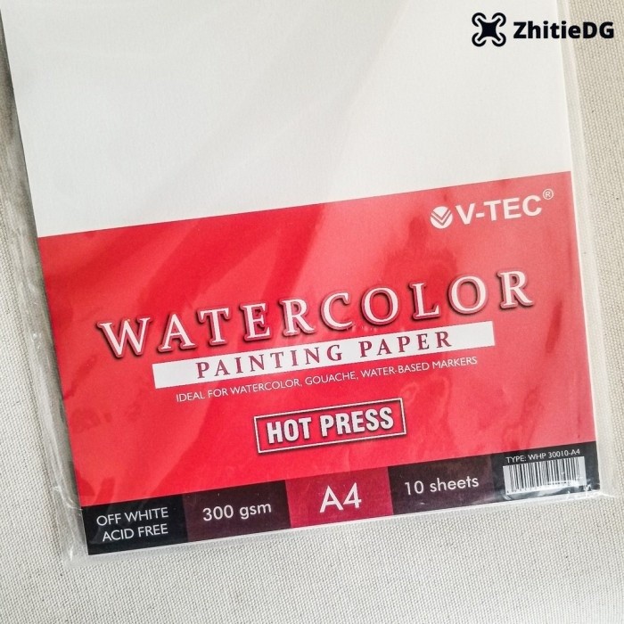 

(1 PACK = 10 LMBR A4 ) HOT PRESS 300 gsm Kertas Gambar Watercolor Vtec A4 / Water Color Paper / Kertas Watercolour Painting / Water Colour V-Tec