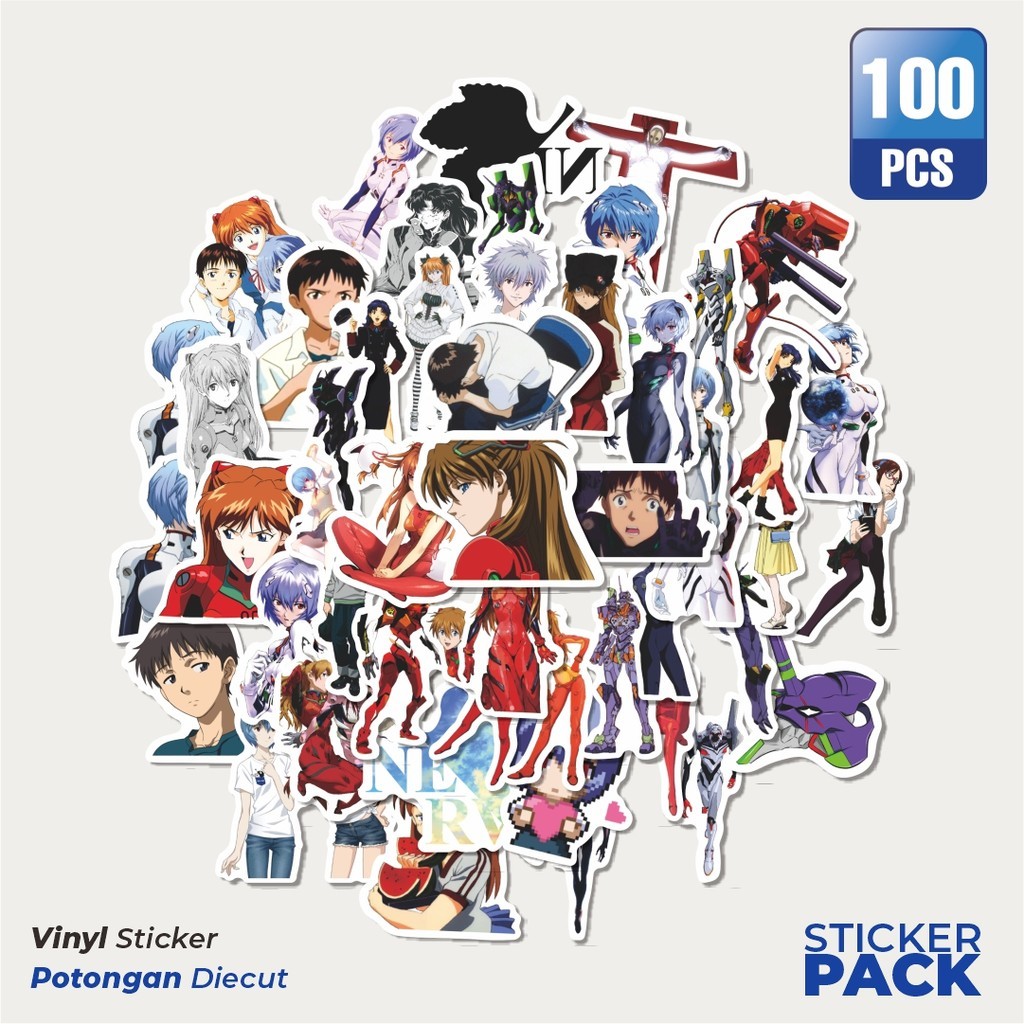 

100 PCS STIKER Anime Evangelion Sticker Waterproof Aesthetic- Untuk Laptop, Motor, dan Helm - Paper Stationery Pack