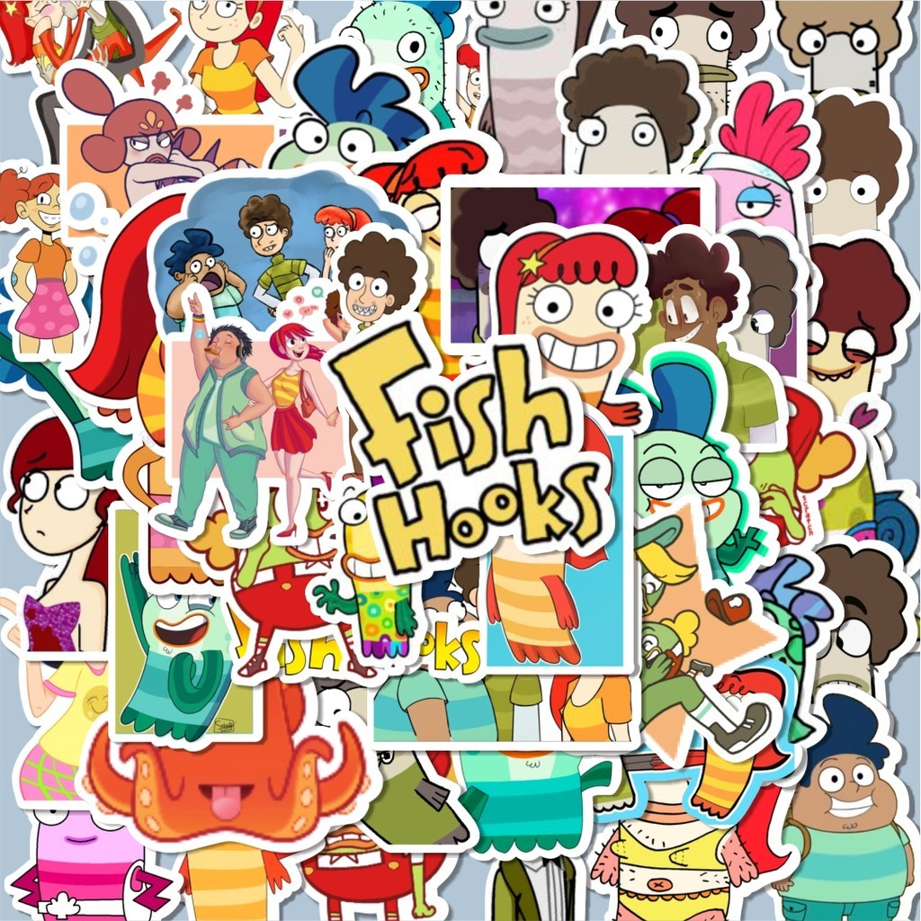 

100PCS Lucu Sticker Kartun Fish Hooks Stiker Aesthetic Stiker Anti Air Stikers Berperekat Waterproof sticker decal buat Motor Helm Buku Journal Koper Casing HP Laptop Botol Minum Hadiah anak