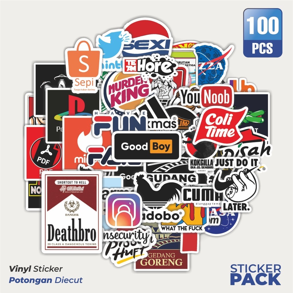 

Stiker Vinyl Stiker Random Logo Parodi Versi 3 Waterproof Aesthetic- Untuk Laptop, Motor, dan Helm - Paper Stationery Pack