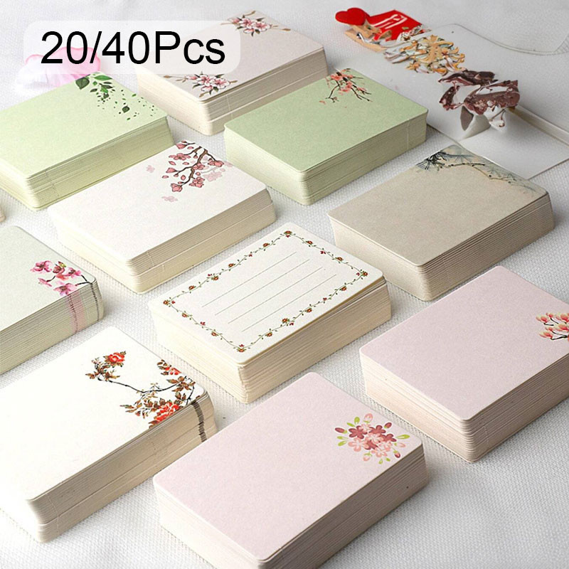 

20/40Pcs Blank DIY Card Chinese Style Paper Small Card Word Flower Pattern Greeting Card For Graffiti White Kraft Paper