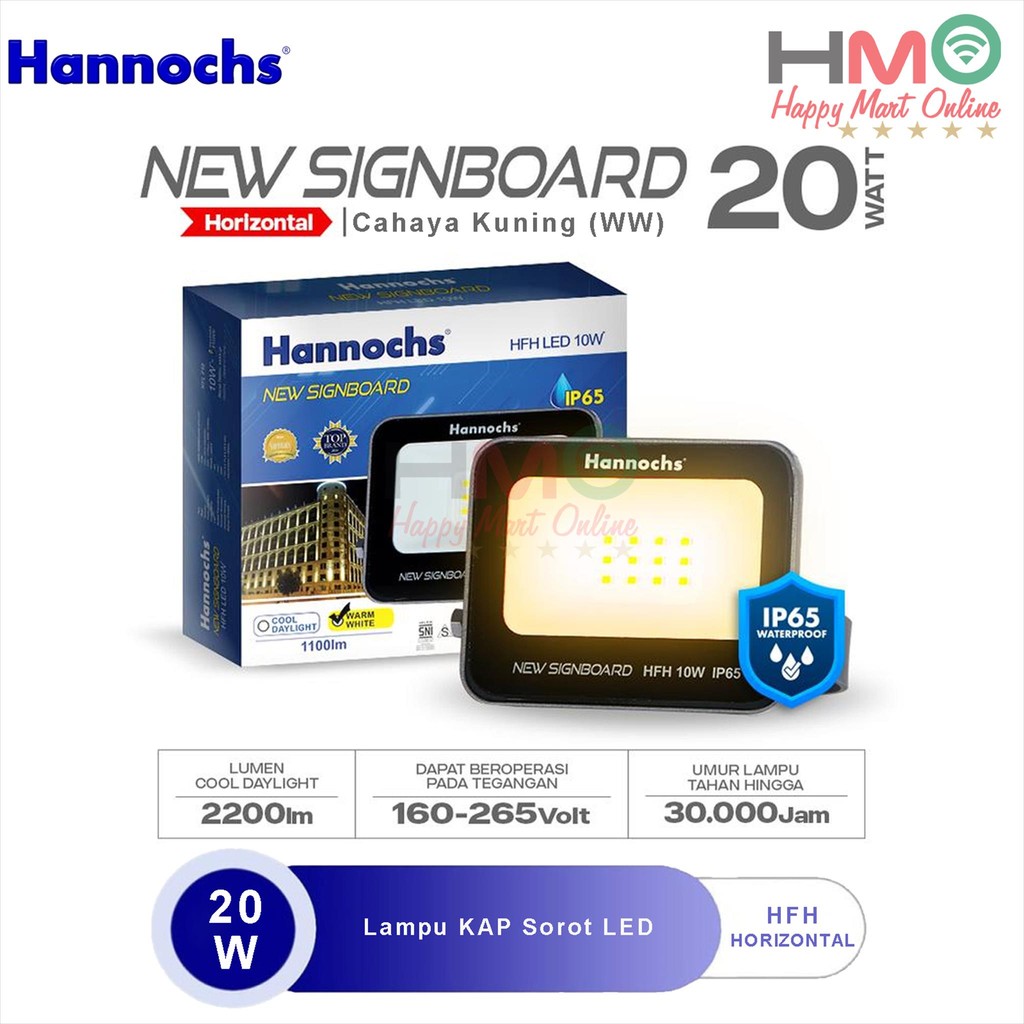 Hannochs Lampu Sorot 20 Watt Cahaya Kuning HFH-20W Warm White Kap Sorot Waterproof 10W Flood Light L