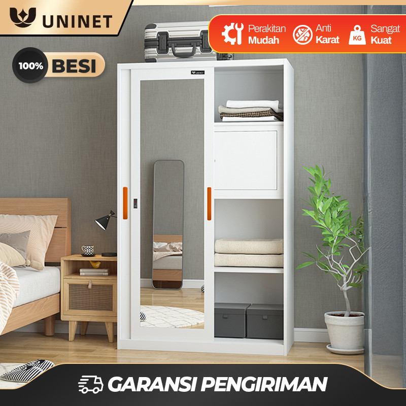 UNINET Lemari Besi Pakaian 2 Pintu Sliding | Lemari Baju Baja Canai Anti Rayap