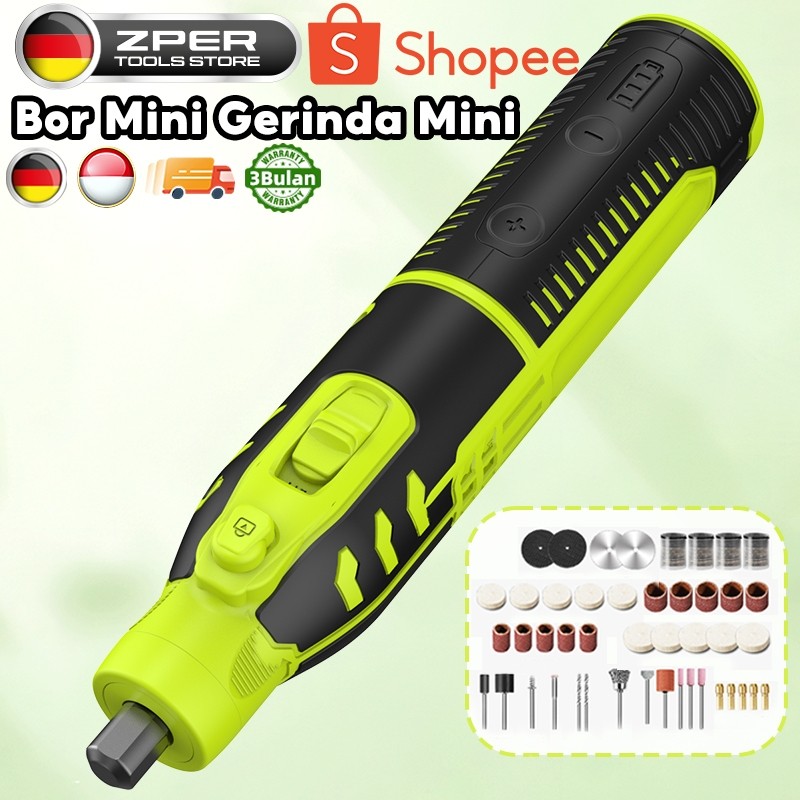 ZPER Bor Mini Listrik Set Lengkap Gerinda Mini Listrik Penghalus-Alat Gerinda Mikro Pengukir Pena