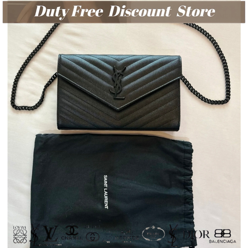 Saint Laurent QUILTED Cassandre Pattern Chain Bag Amplop Pola Dompet Tas Bahu Miring