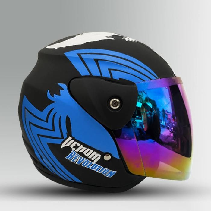 Helm Helmet Helem Half Face Evolution GM SNI Grade ORIGINAL Import - Biru, KACA SILVER M