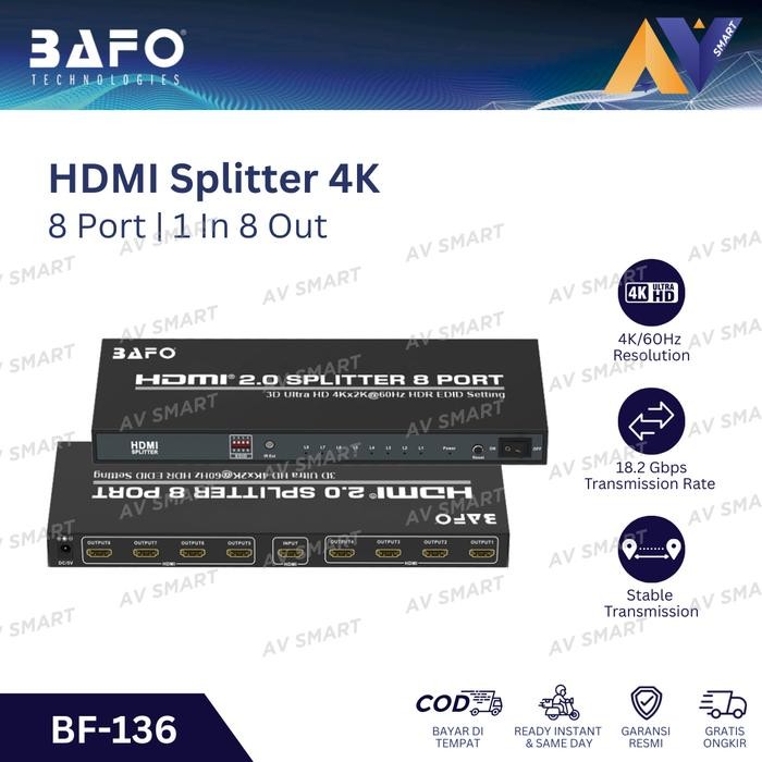 BAFO HDMI Splitter 8 Port (1 In 8 Out) 4K BF-136 BF136 BF-132