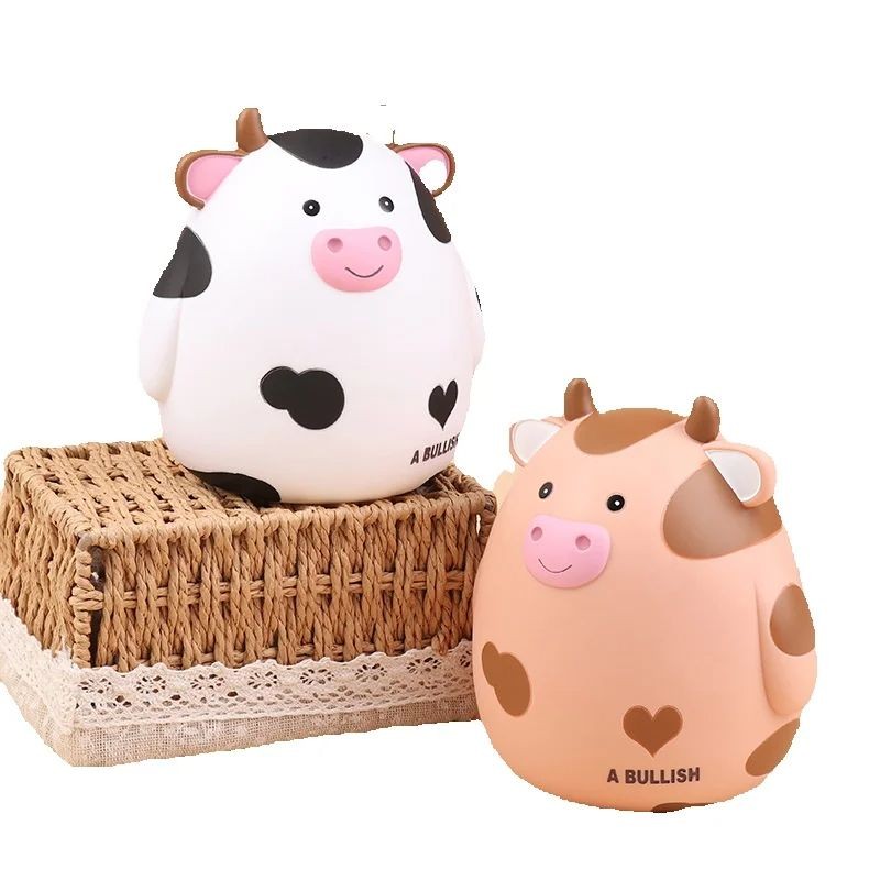 

Cute Cartoon Cow Piggy Bank Desk Ornament Shockproof Creative Money Box for Kids- Large Capacity Savings Jar Birthday Gift
