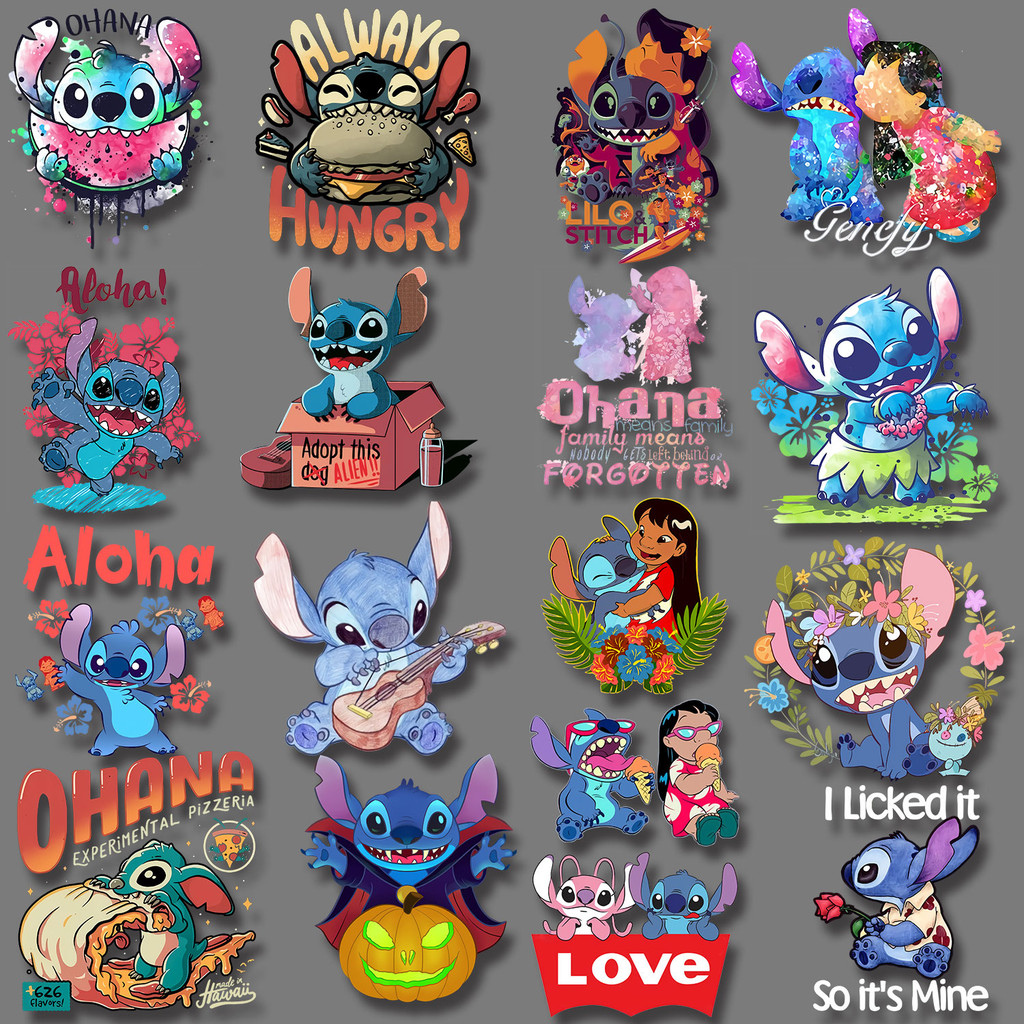 

Cartoon Character Ohana Stitch Sticker Summer Vibes Halloween Series Iron-on Transfers Easy to Use DIY Appliques
