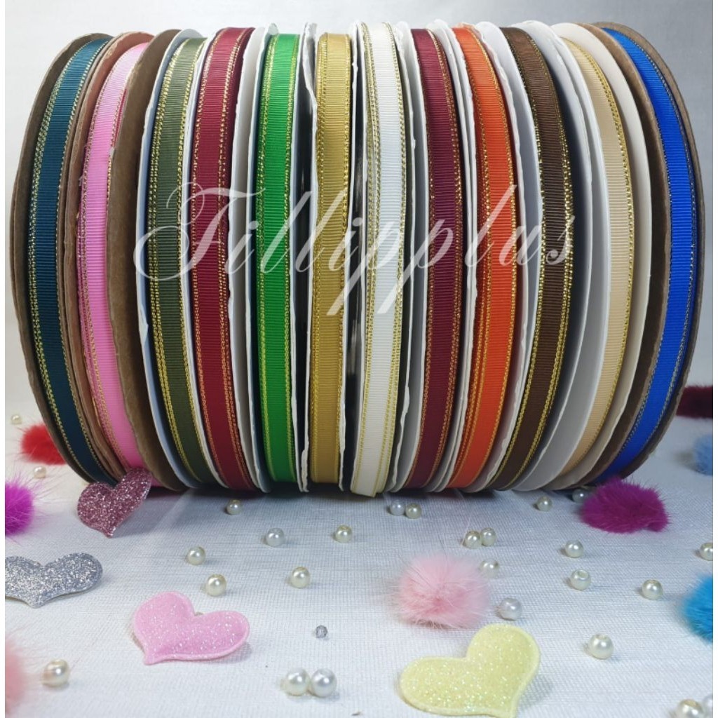 

Pita Grosgrain List Emas 1 cm DX | Pita Grosgrain List Emas 3/8