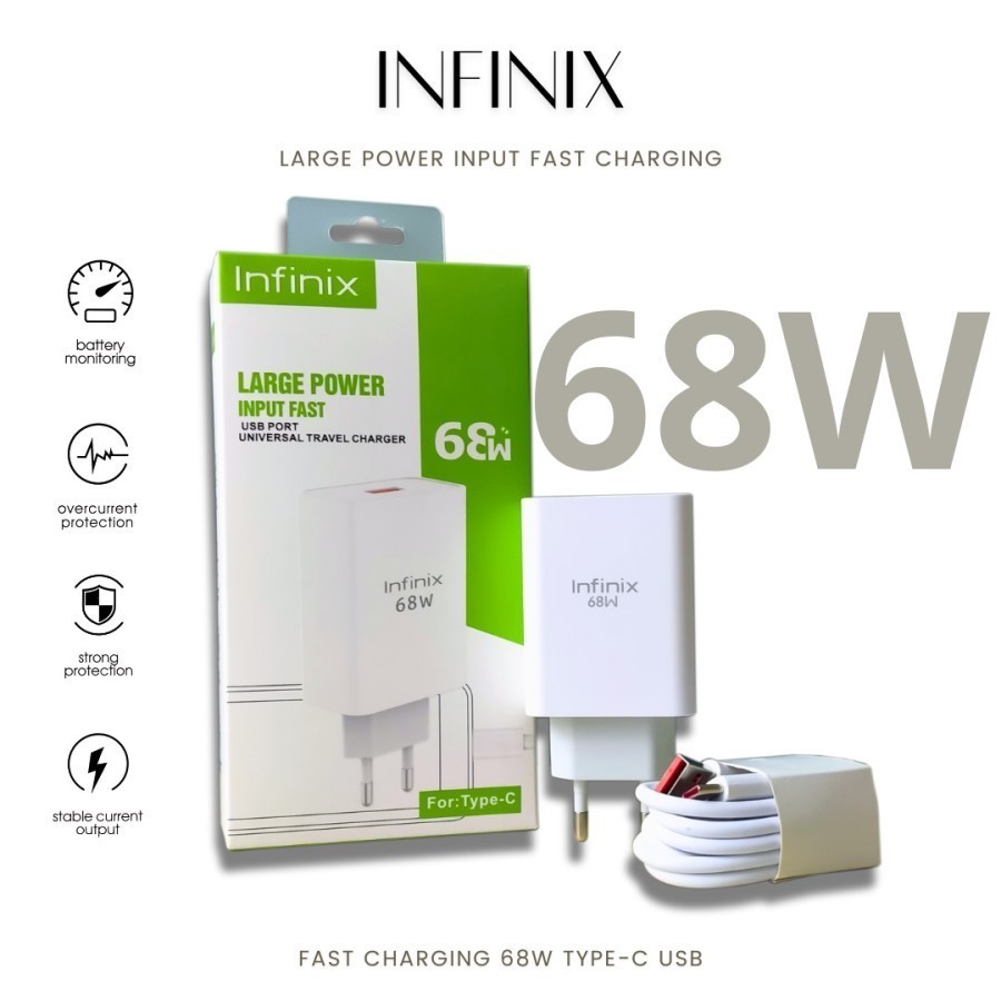 INFINIX Charger 68 Watt type C Original Support Fast Charger / Casan Infinix / Universal Travel Char