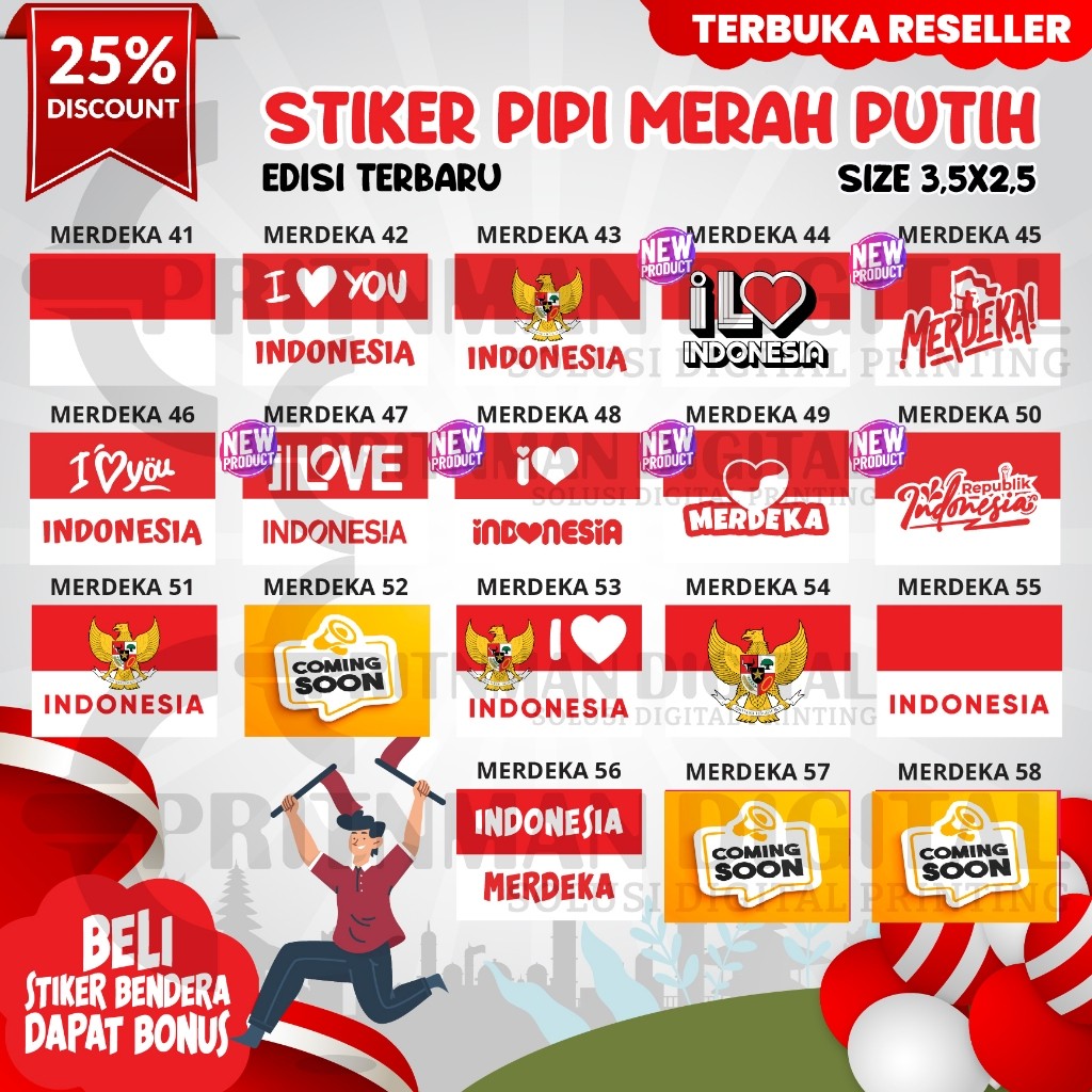 

Sticker/Stiker Bendera Tempelan Pipi / Bendera Merah Putih isi 100pcs TERMURAHHH