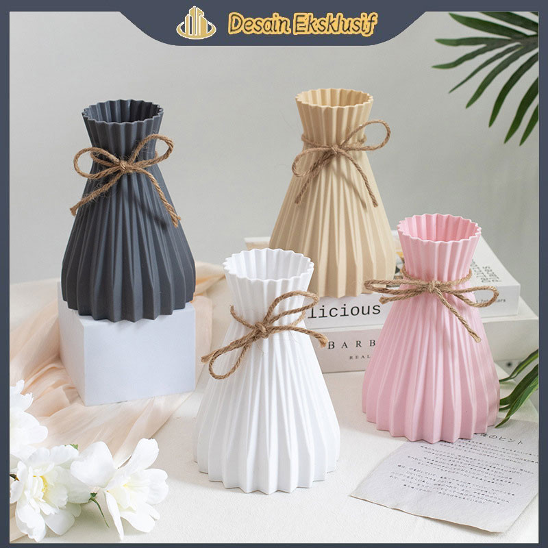 Vas Plastik Dengan Tali Ram /Vas Bunga Tanaman Plastik /Vas Bunga Bergaya Nordik Mewah /Vas Hiasan M