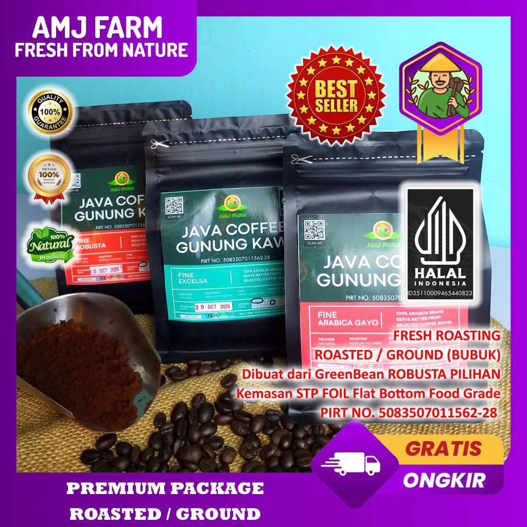 

KEMASAN PREMIUM 250 gram Bubuk Kopi Robusta Gunung Kawi MURNI TANPA CAMPURAN AMJ FARM