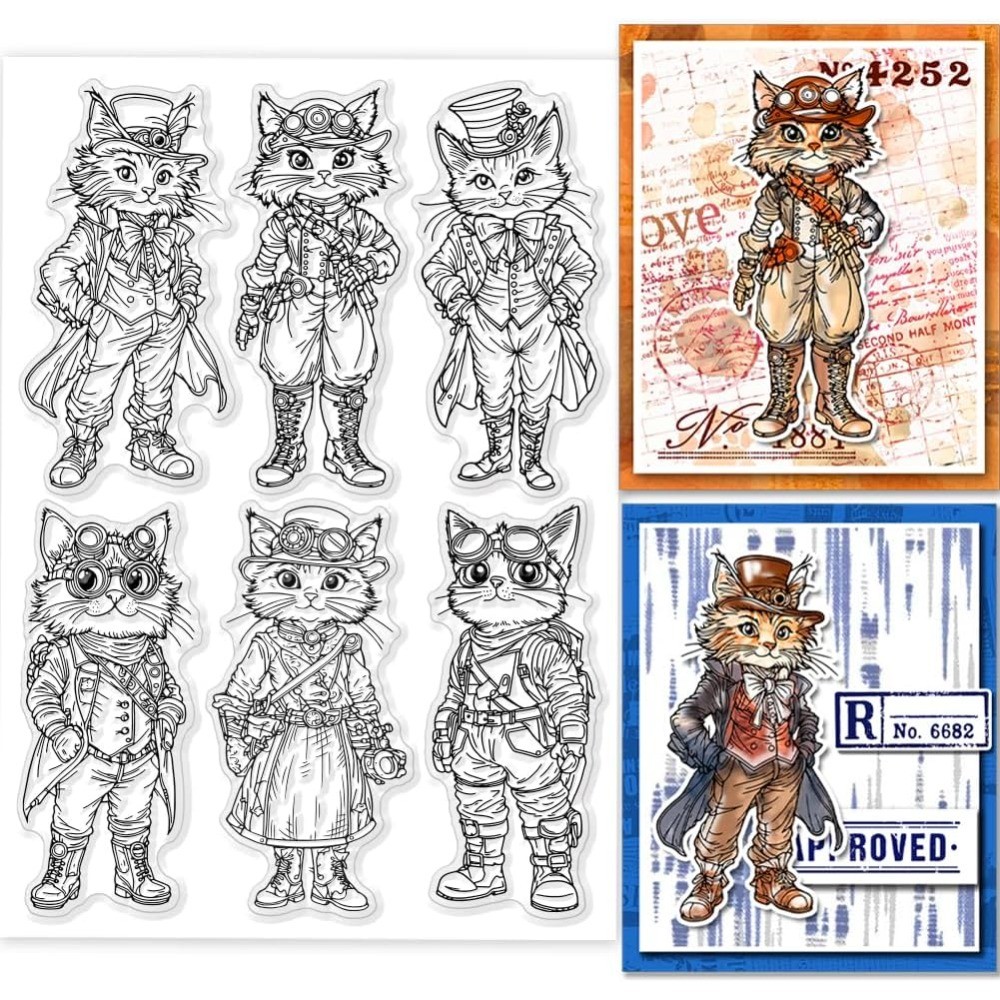 

Vintage Cat Clear Stamps for Card Making Animals Silicone Clear Stamps Retro Clothes Transparent Stamps Seal for DIY