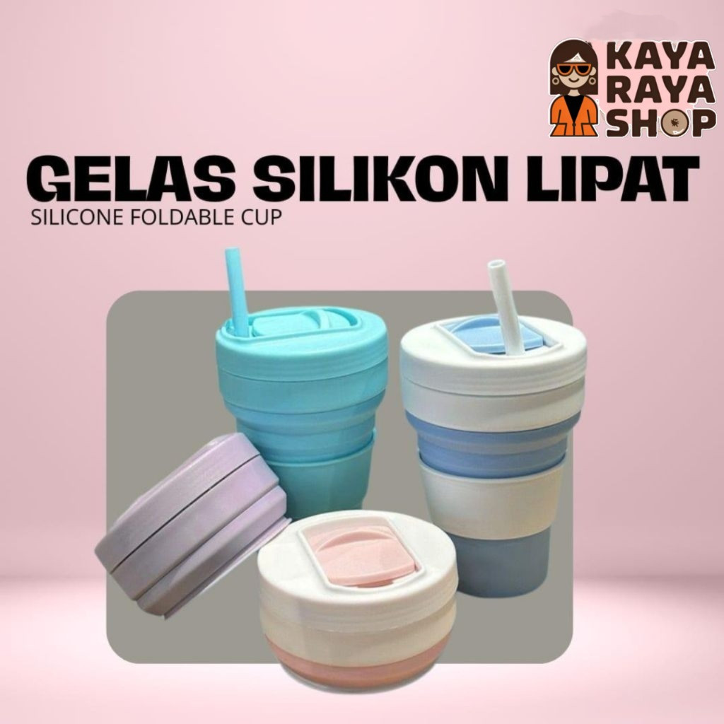 Premium Gelas silikon lipat 350ml - Travel Foldable Cup - Premium Silicone Foldable Cup
