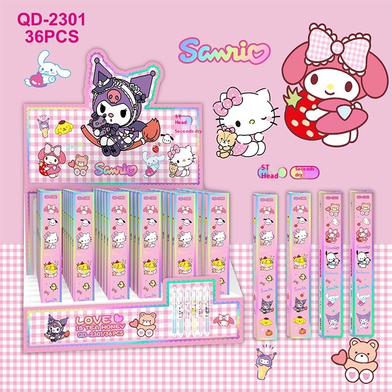

Sanrio 36pcs Gel Pen 0.5mm Black Kuromi Originality Family Gilding Blind Box Pressing Cartoon Student Sign Pen Write Stationery