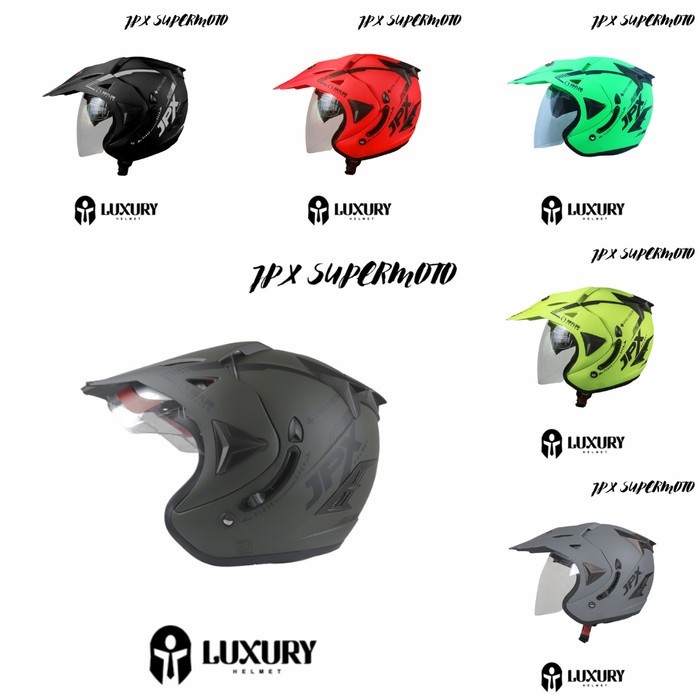 Helm Half Face JPX Supermoto Solid Double Visor