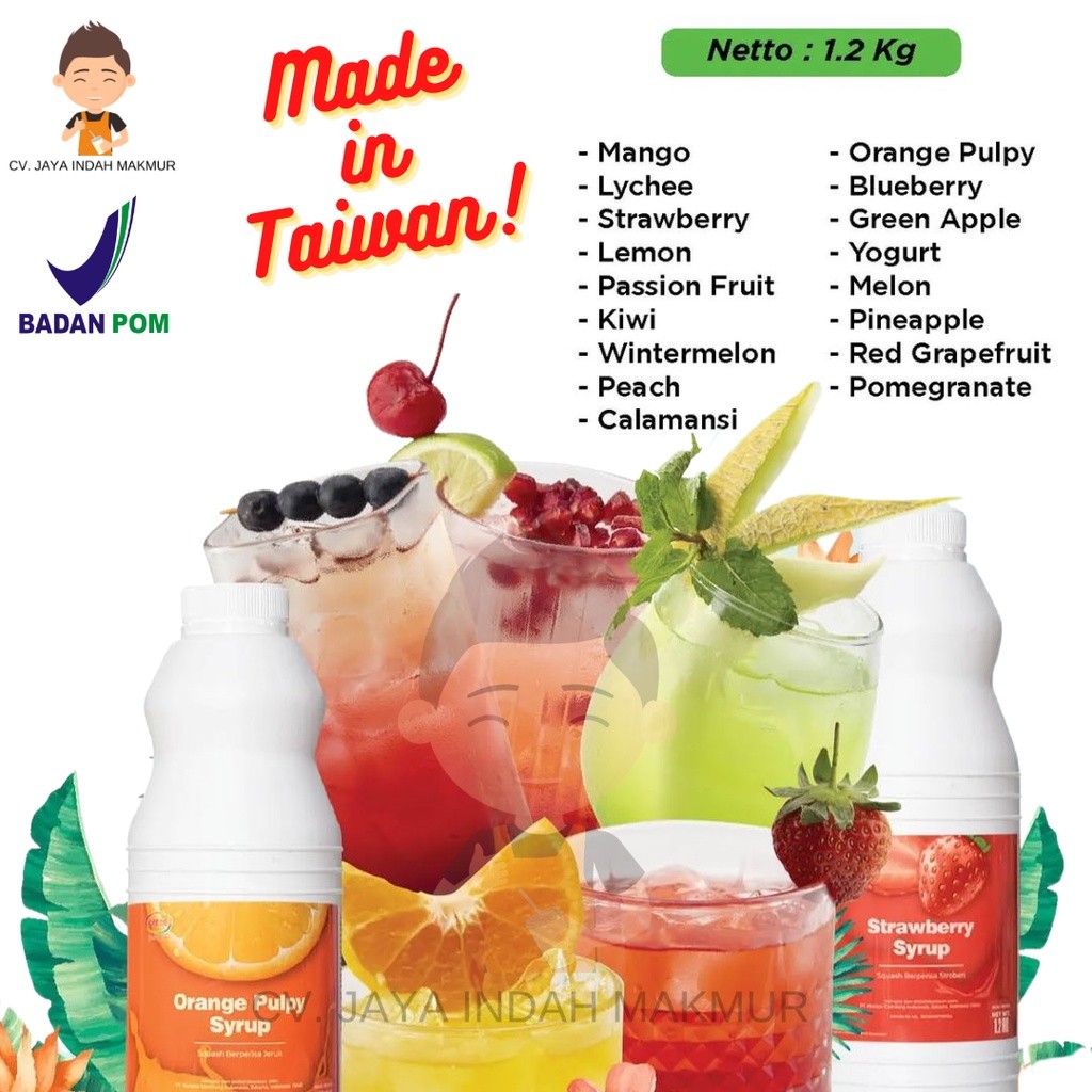 

DDI Juice Concentrate Syrup Strawberry Lemon Mango Lychee Peach Gee Zie 1.2kg HALAL BPOM RI Made in Taiwan