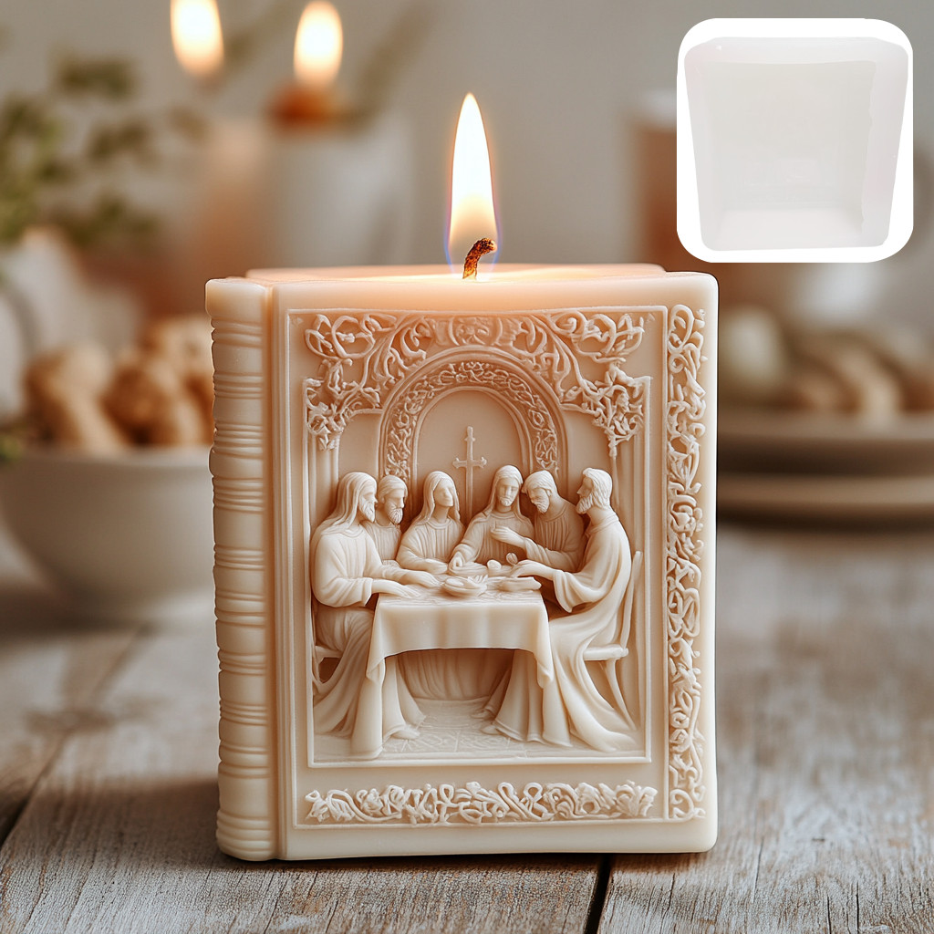 

2D/3D Jesus Relief Cover Bible Candle Silicone Mold Jesus Family Statue Sculpture Relief Book Shape Ornament Resin Gypsum Molds