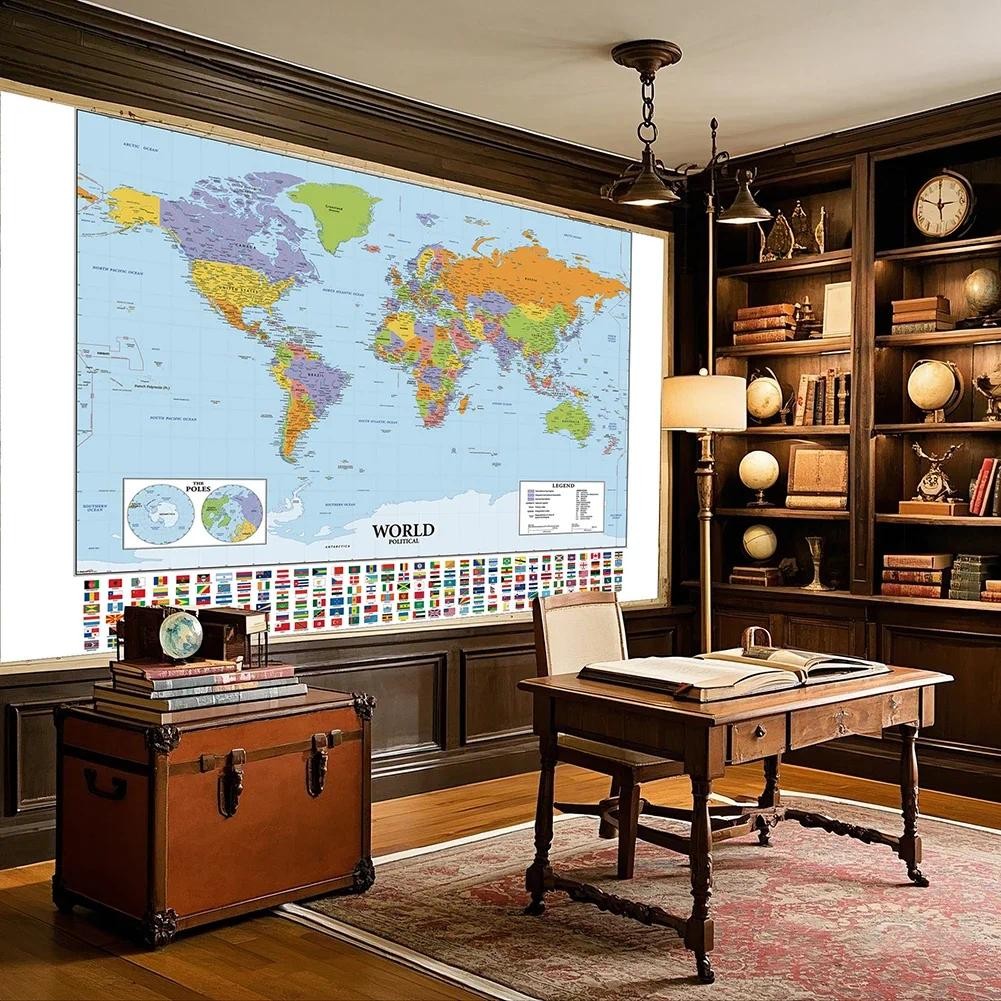 

Multi-Sizes Foldable Large Map of World English Language Non-woven Fabric Background Living Room Wall Decoration Office Supplies