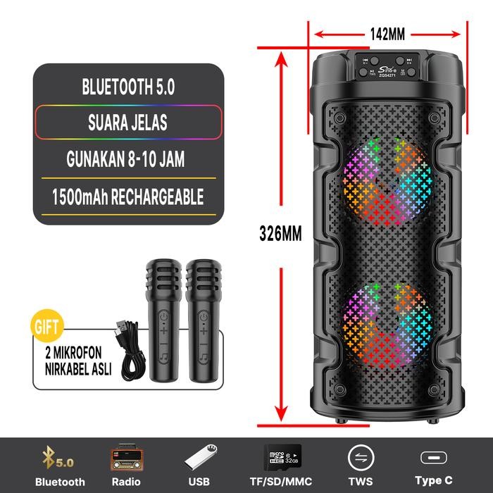 MAIKET COD 8-inch Dual Speaker Bluetooth Karaoke Besar Super Bass Polytron Change Voice Wireless 2 M