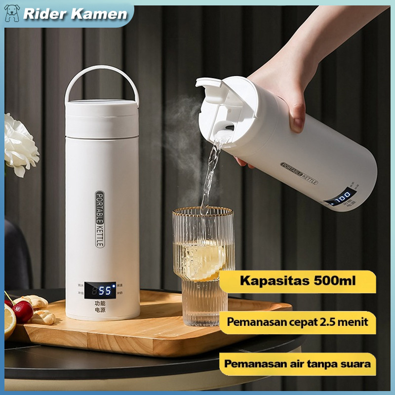 Pemanas Air Listrik Portable 500ML LED Display Stainless Steel 304 Alat pembuat susu portabel Teko L