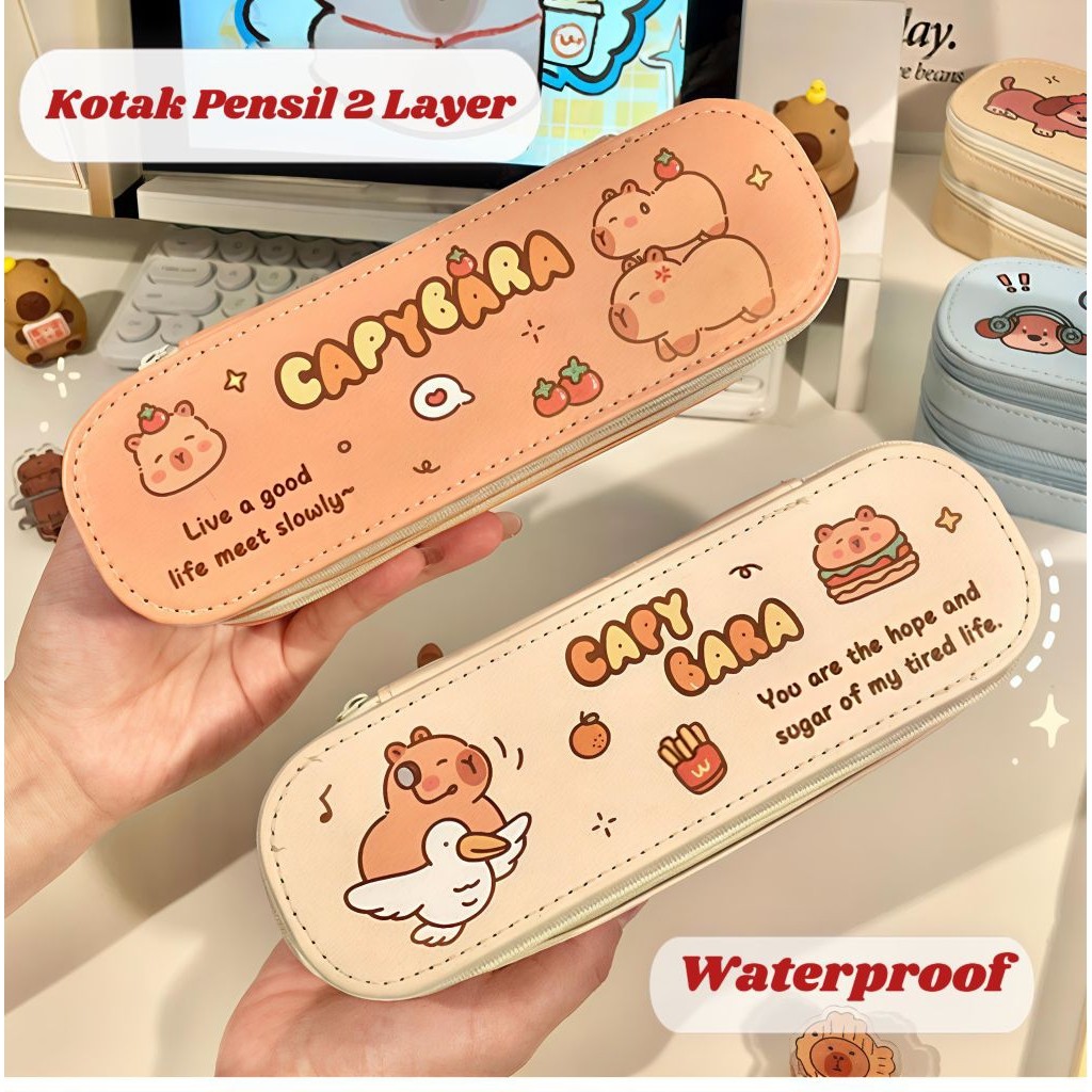 

Kotak Pensil 2 Layer Motif Capybara & Puppy / Tempat Pensil Alat Tulis Lucu Waterproof