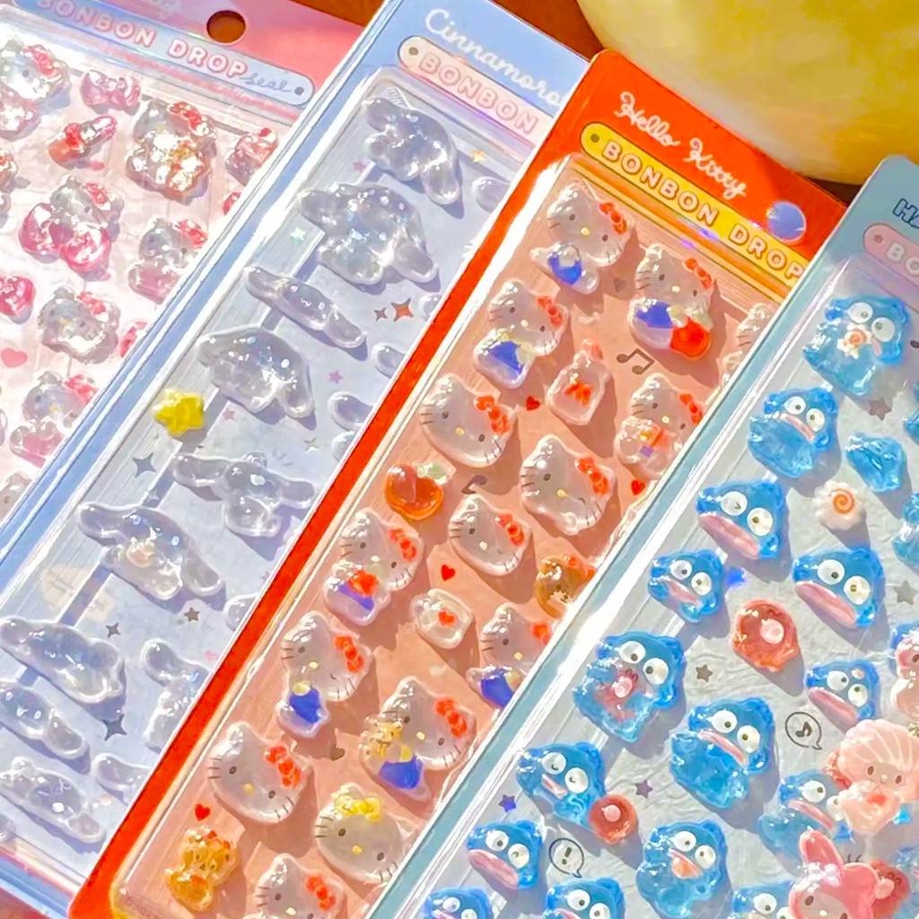 

Anime Hellokitty Hangyodon Cinnamoroll 3Dtransparent Jelly Sticker Crystal Decorative Stickers Children's Phone Casesdiy Toys
