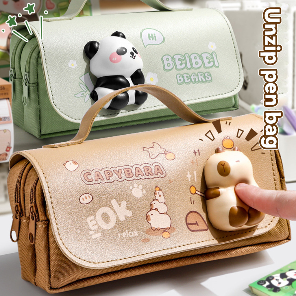 

Back To School Capybara 3-layer Large Capacity Pencil Case Organizer for Girls Portable Pencil Pouch Bag Students Stationery