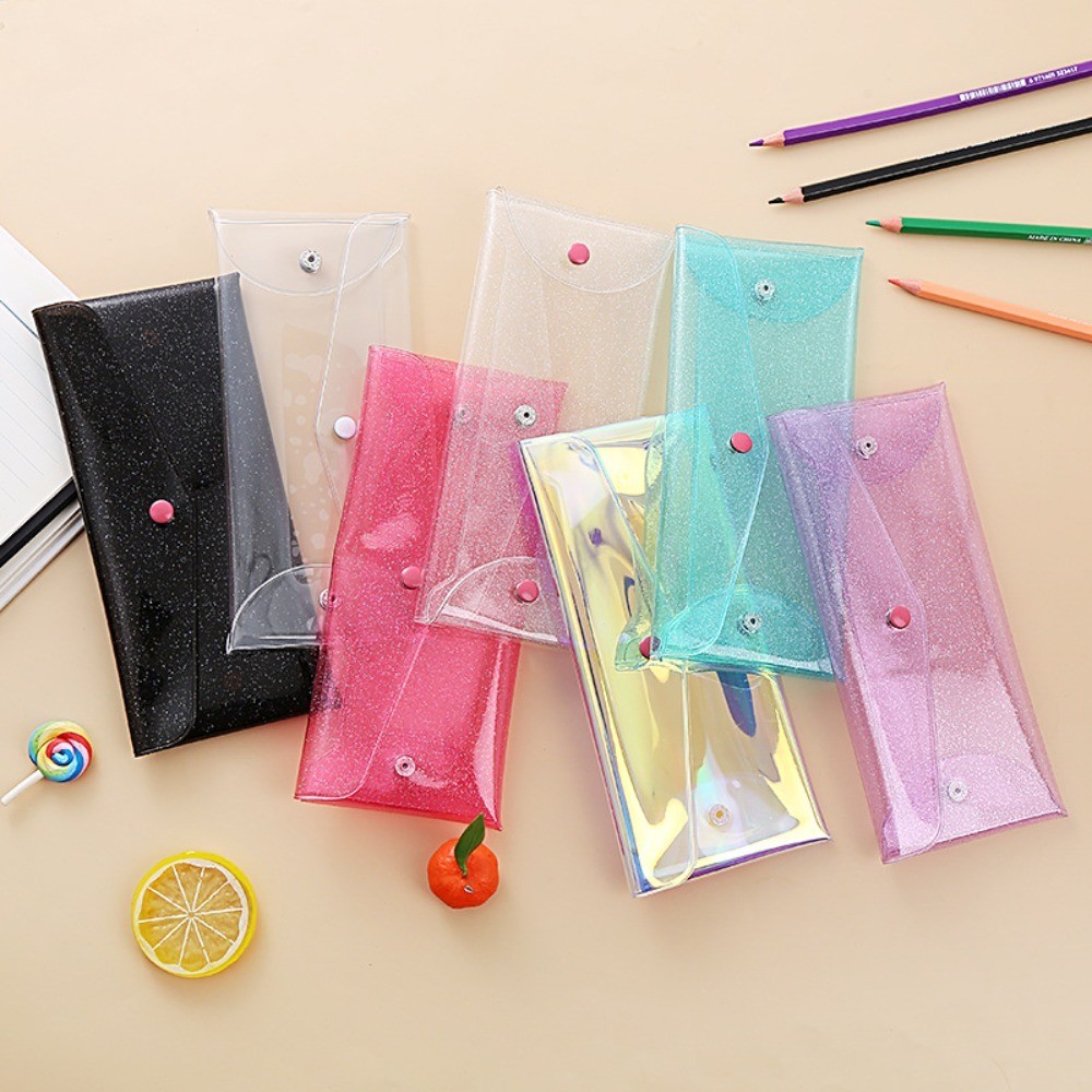 

Glitter PVC Pencil Bags Transparent Waterproof Pencil Case Multifunction Pencil Pouch Stationary Organizer Desk Accessoriesback