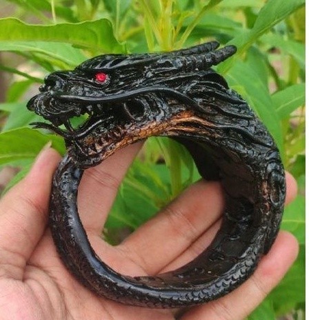 GELANG AKAR BAHAR HITAM SUPER JUMBO UKIR NAGA GALAK