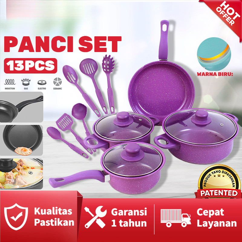 Cookware Panci Set 13 IN 1 Wajan Penggorengan Spatula Set Isi 13Pcs 1 Set Frypan Saucepan