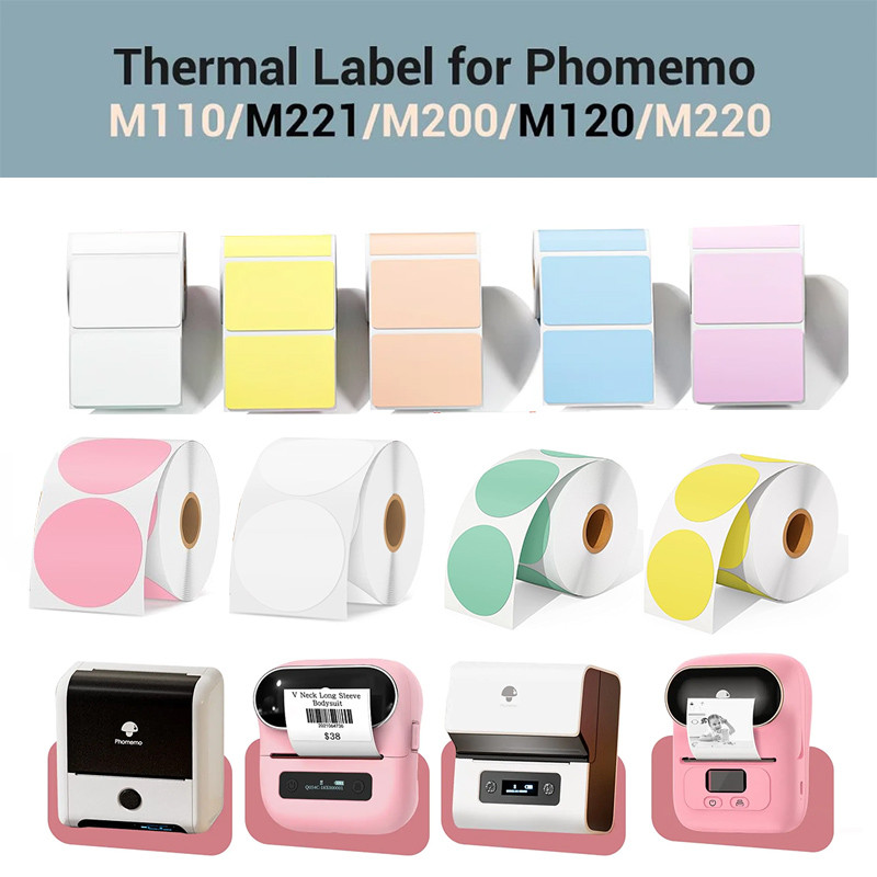 

Round Square Thermal Label Printer Sticker Self-Adhesive Thermal Paper Compatible Phomemo M110 M220 M200 E210 P50 Label Printer