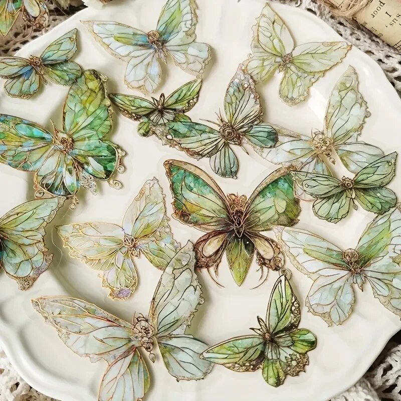 

20pcs Ice Crystal Laser Butterfly Decorative PET Stickers Retro DIY Handbook Material Scrapbooking Label Diary Journal Planner