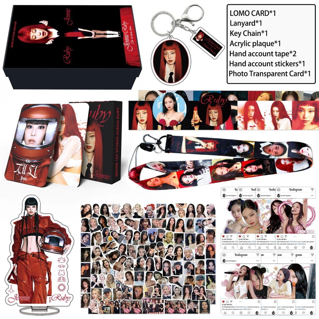 

Korean entertainment girl group periphery stand sticker photo card LOMO card set JENNIE lanyard keychain gift box collection