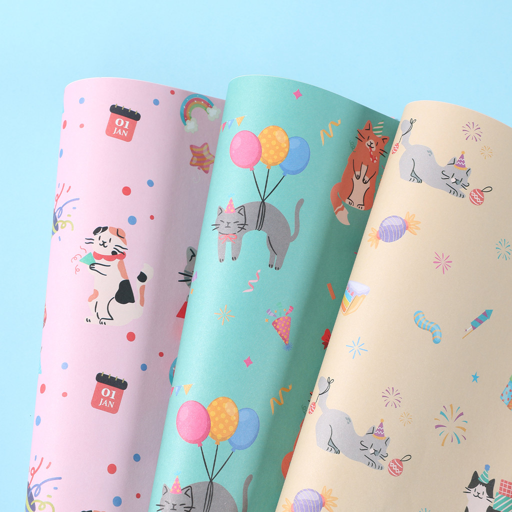 

3/6Pcs Cartoon Cat 50x70cm Per Roll Pet Theme Wrapping Paper Sheet Packaging for Kids Birthday Gift Wrap Craft Paper Decor Gifts