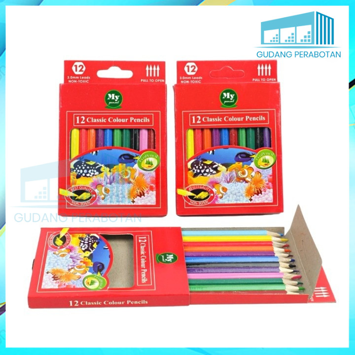 

GP PAKET 5PCS TAJIMA Pensil Warna Panjang 12 Warna / My Pensil Warna Pendek 12 Warna Tajima / Pensil Warna Murah Berkualitas / Color Pencils