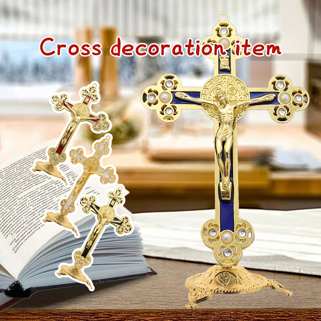 1PC salib duduk kristen / Pajangan Salib Meja Katolik Dasbor Mobil / salib alloy / Salib Duduk Bened