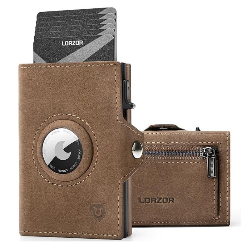 

YATBEST Men's Aluminum Card Holder with Air Tag Slot And Zipper Coin Pocket - Locateable Card Case for Organization