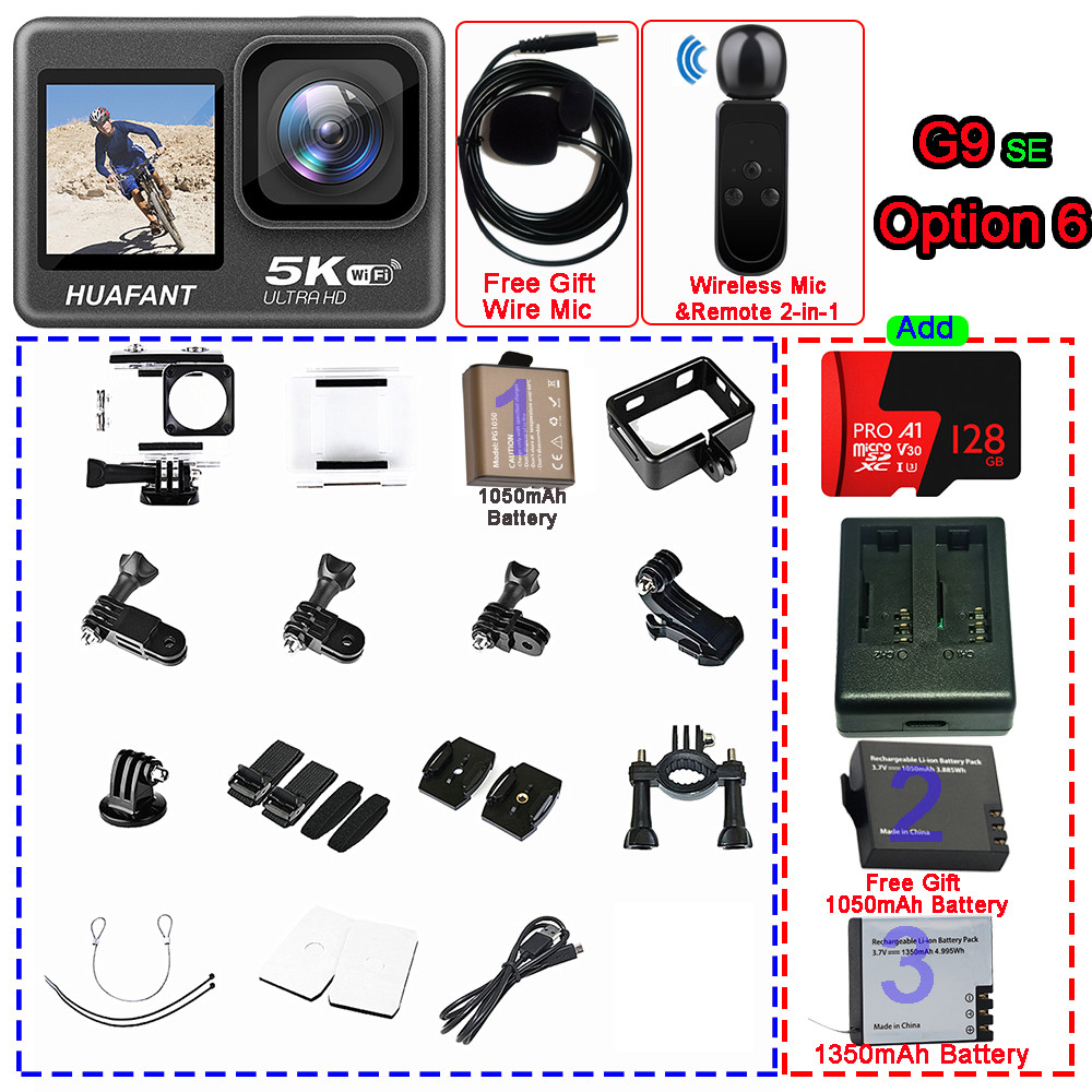 G9S Action Camera 5K30FPS 4K60FPS 50MP 2.0 Touch LCD EIS Dual Screen Wi-Fi 170D DVR Webcam Waterproo