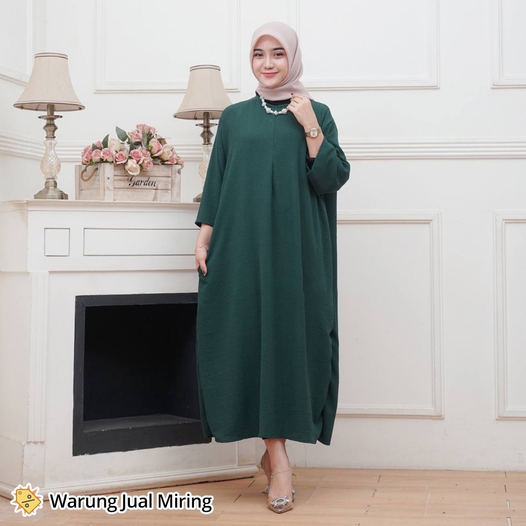 Dress Gamis Daster Tunik Crinkle Airflow Polos Busui Lengan 3/4 Baju Gamis Panjang Santai Harian Rum