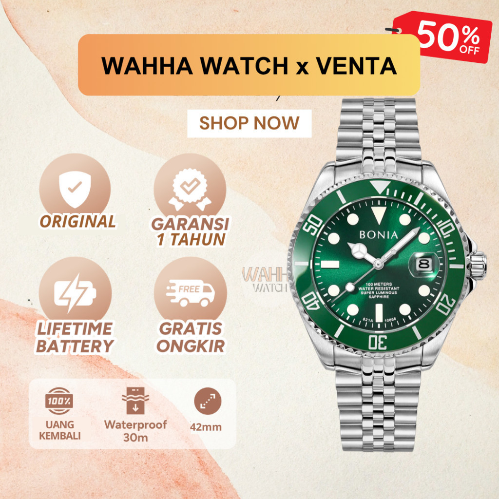 Jam Tangan Bonia Stainless Pria BONIA BNB10606 - Green Sapphire Automatic Limited Edition [BERGARANS