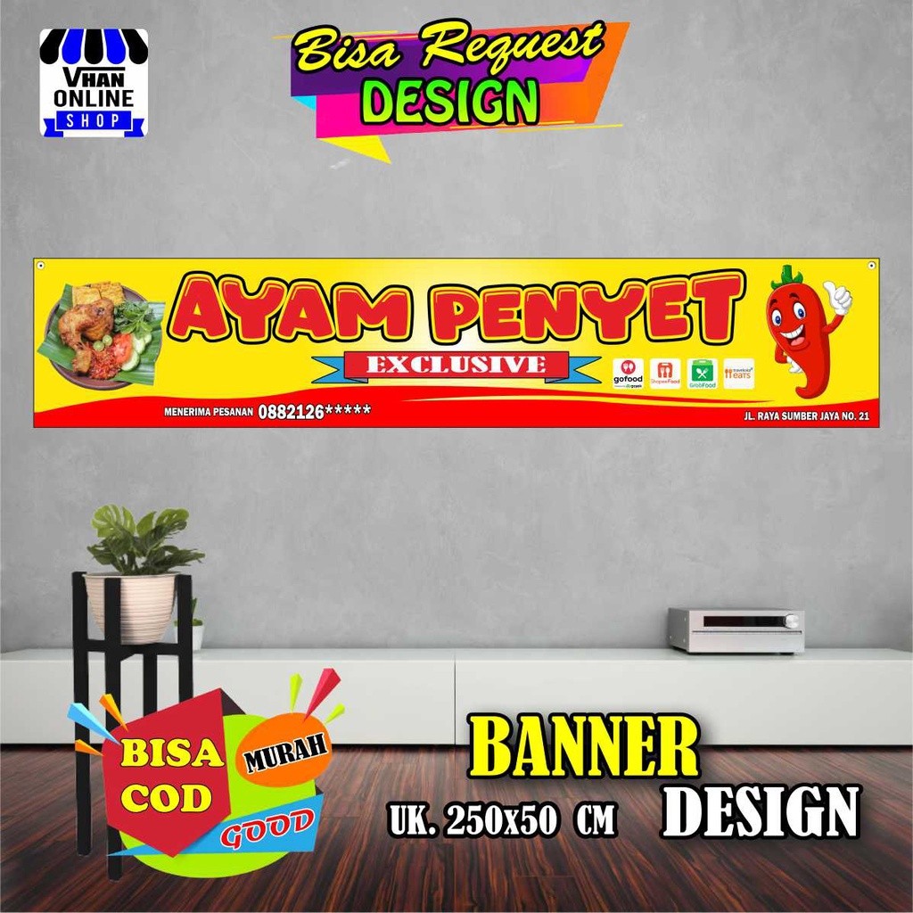 Cetak Banner / Spanduk Ayam Penyet, Tempat Makan, Banner Atap Warung, Murah Bagus